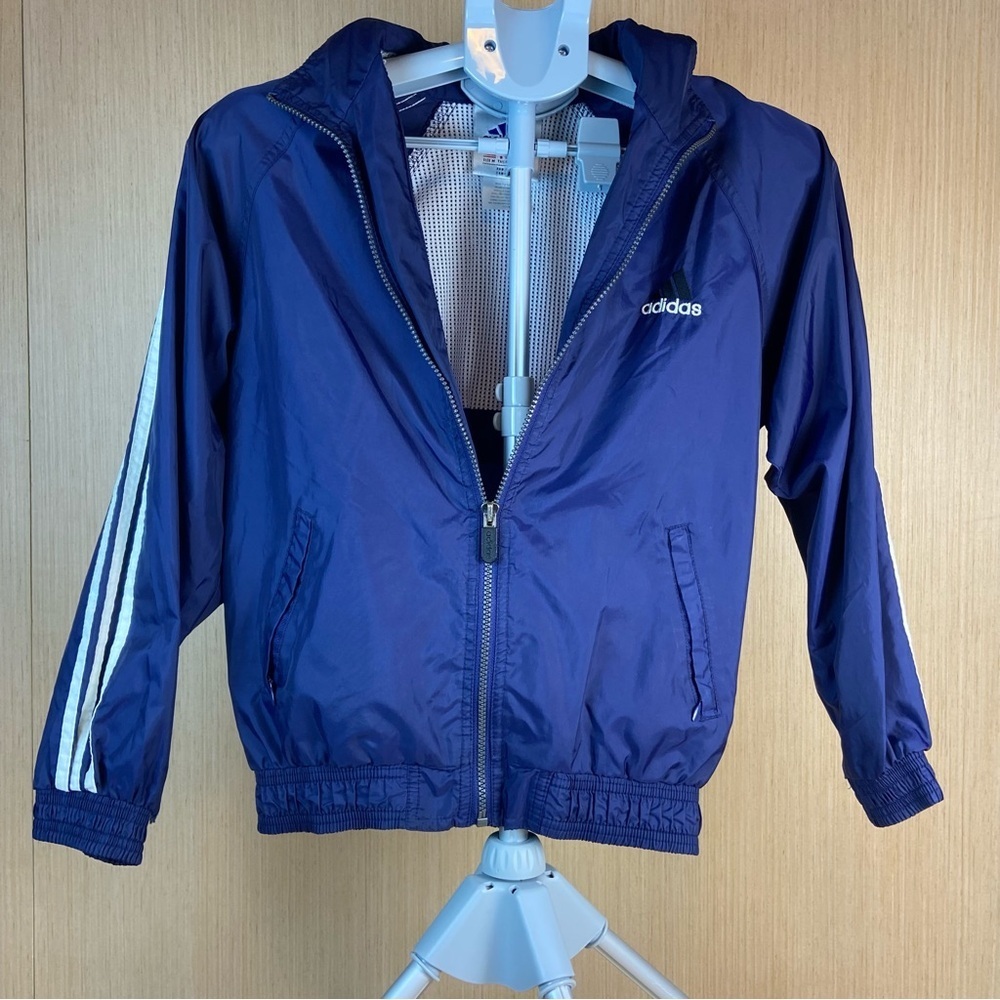 Adidas Blue Windbreaker Jacket Full Zip Mesh Lined Size Youth M